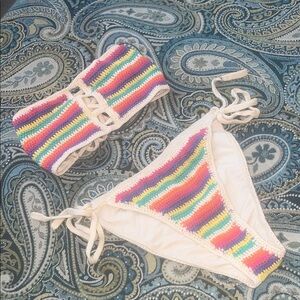 Colorful Cream Crochet Bandeau Bikini Set
